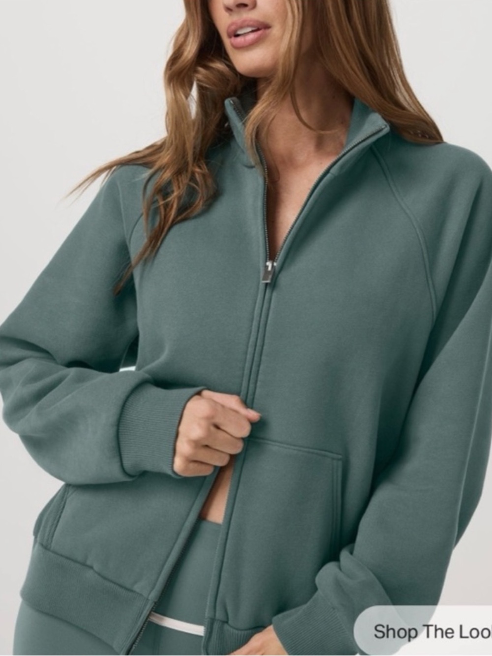 Vuori Restore Double Zip Sweatshirt Jacket in Agate Green Large Organic Cotton